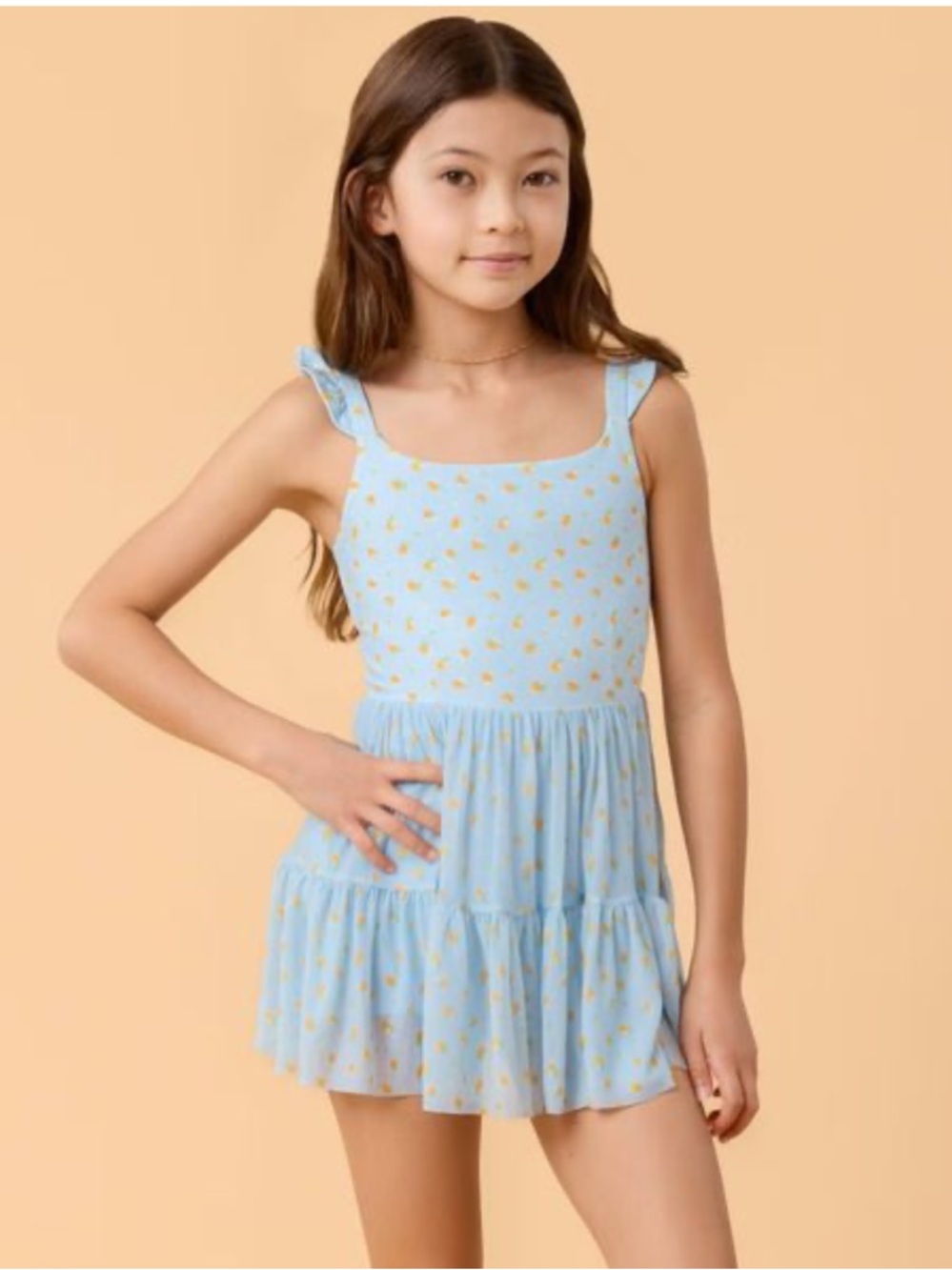 NWOT Blogilates Girls Ballerina Ruffle Dress Blue Citrus Size Large
